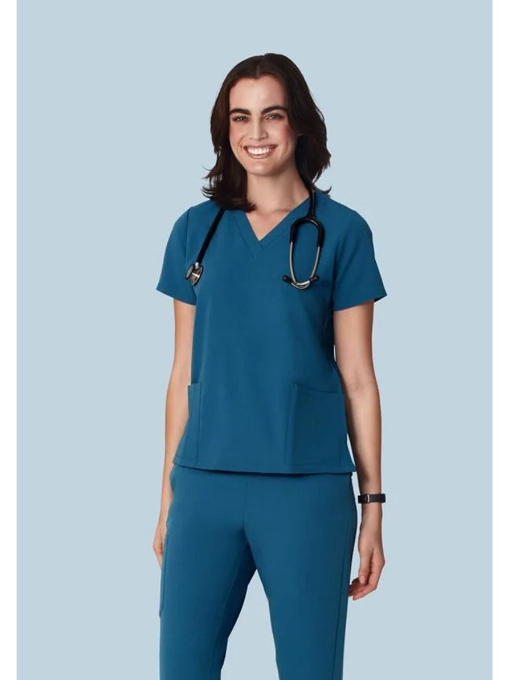 Mandala Scrubs 6 Pocket Top Harbor Blue L NWT